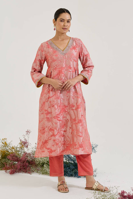 Blush Dori Jacquard Kurta with Narrow Pants - Set of 2