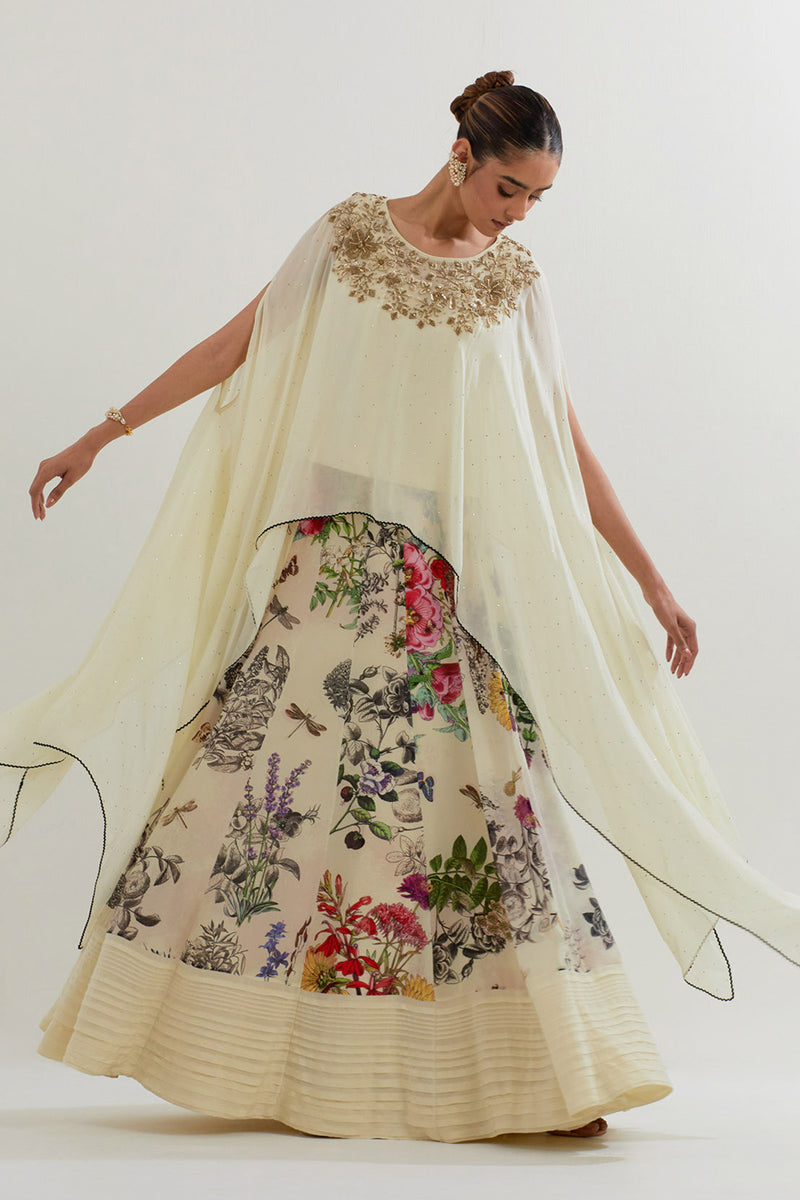 BOTANICAL PRINTED SHARARA  WITH DUPATTA CAPE