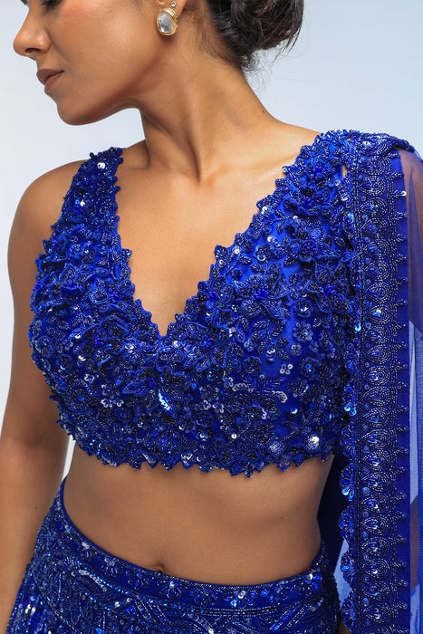 Blue horizon  crystal Lehenga