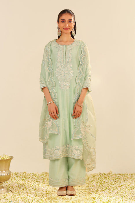 Sereen - A-Line Kurta With Palazzo (Mint Green)