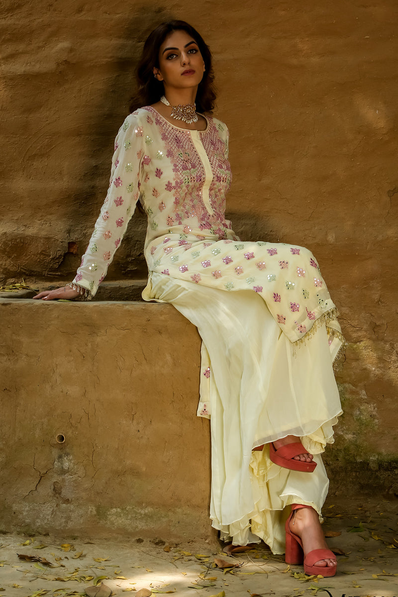 Mayra - Lemon Kurta Sharara Set  Set With Sharara
