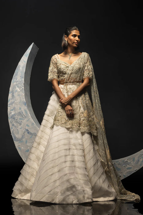 Pearl White Swirl Lehenga