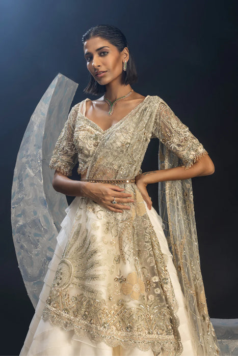 Pearl White Swirl Lehenga