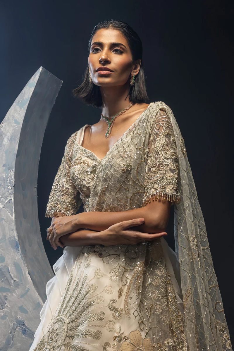 Pearl White Swirl Lehenga