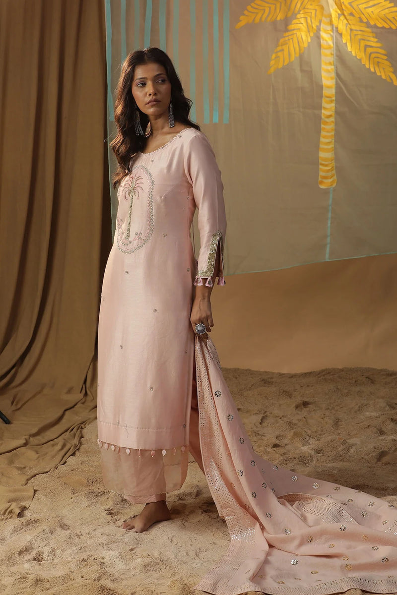 Baby Pink Centre Palm Tree Suit Set