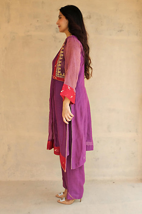 Purple Chanderi Kurta Set