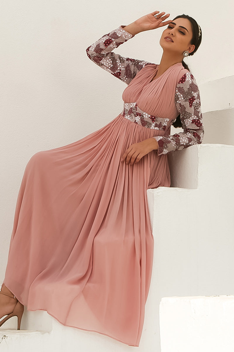 Rosanne - Rose pink Embroidered Gown
