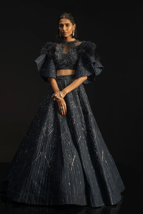 Midnight Blue Drizzle Lehenga