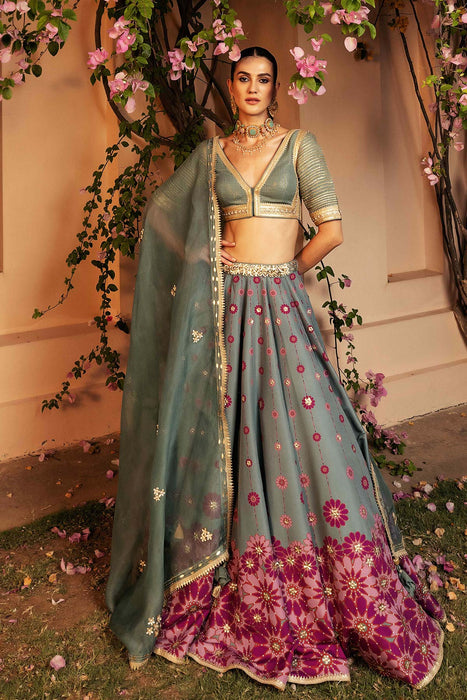 Nazreen Teal Lehenga Set