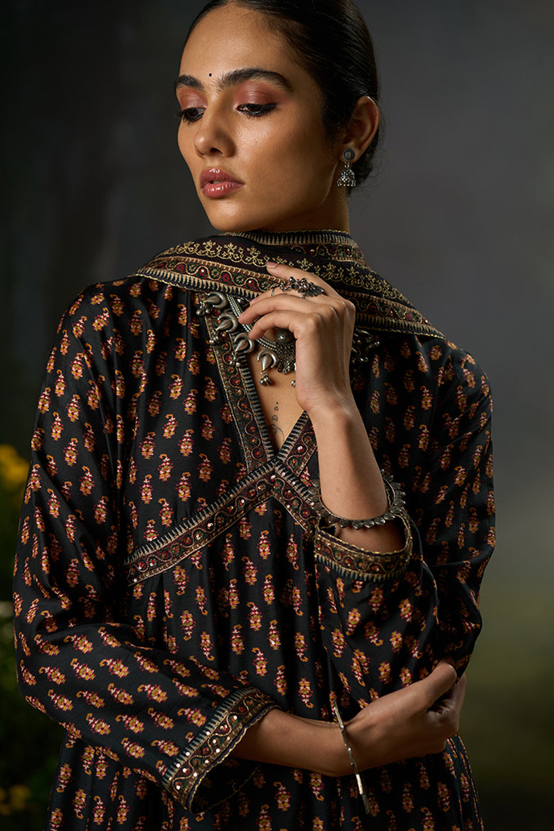 Black and Red Ambi Print Kurta Set