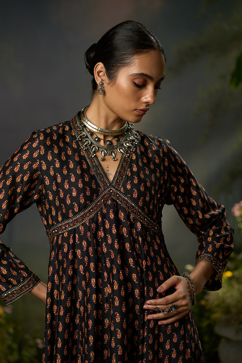 Black and Red Ambi Print Kurta Set