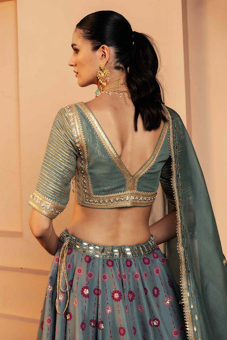 Nazreen Teal Lehenga Set