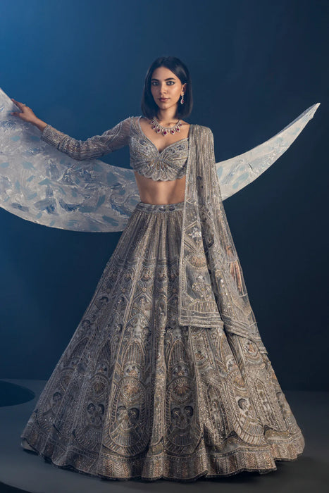 Metallic blush floral lehenga