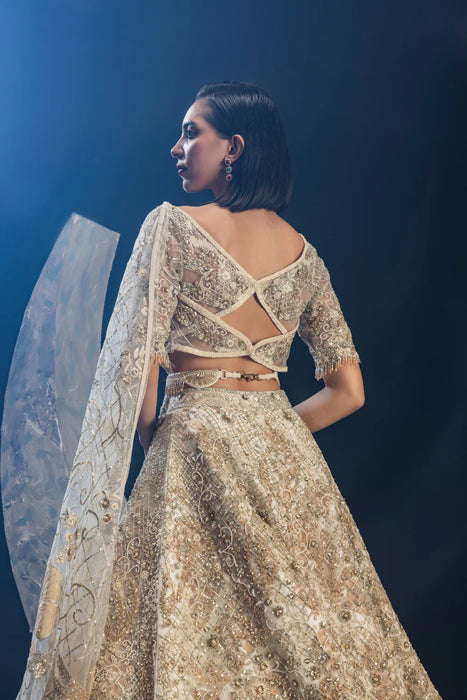 Antique White Swirl Lehenga