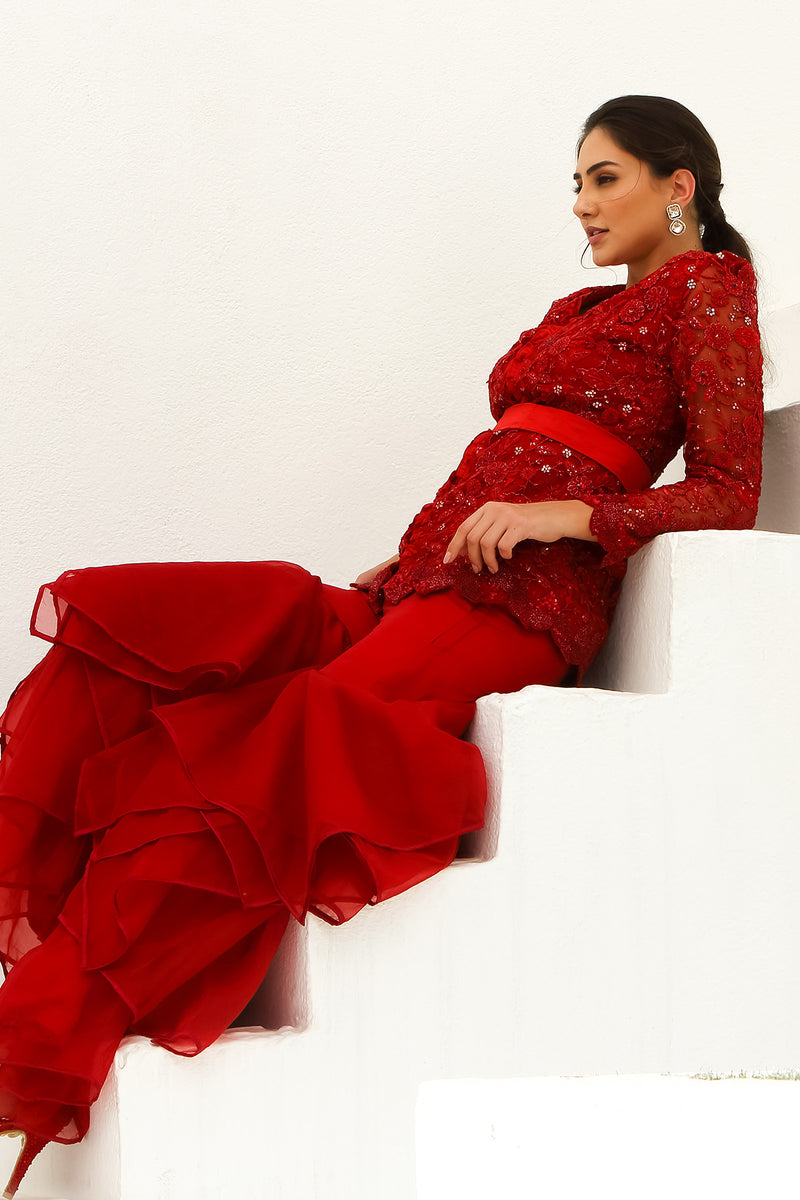 Carmine - Scarlet Red Jacket  Garara Set.
