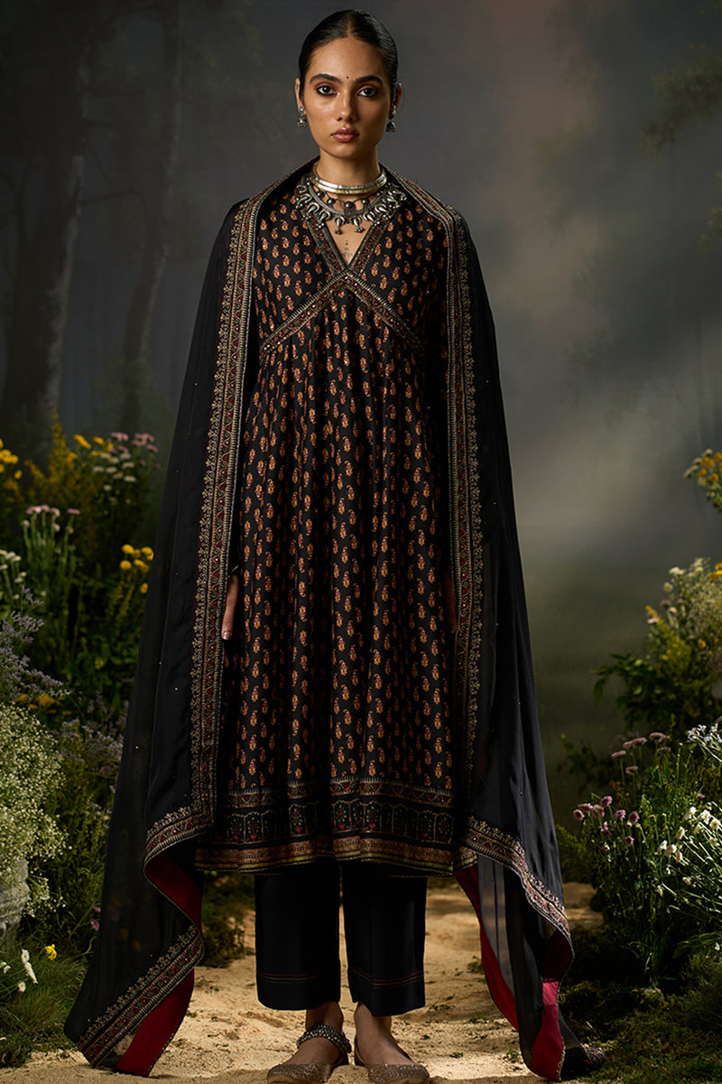 Black and Red Ambi Print Kurta Set