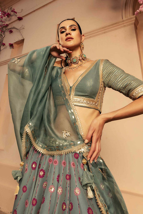 Nazreen Teal Lehenga Set