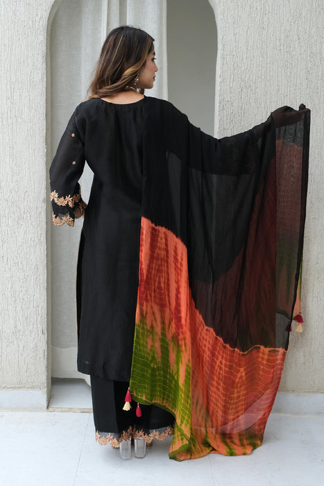 Black Chanderi Kurta Set