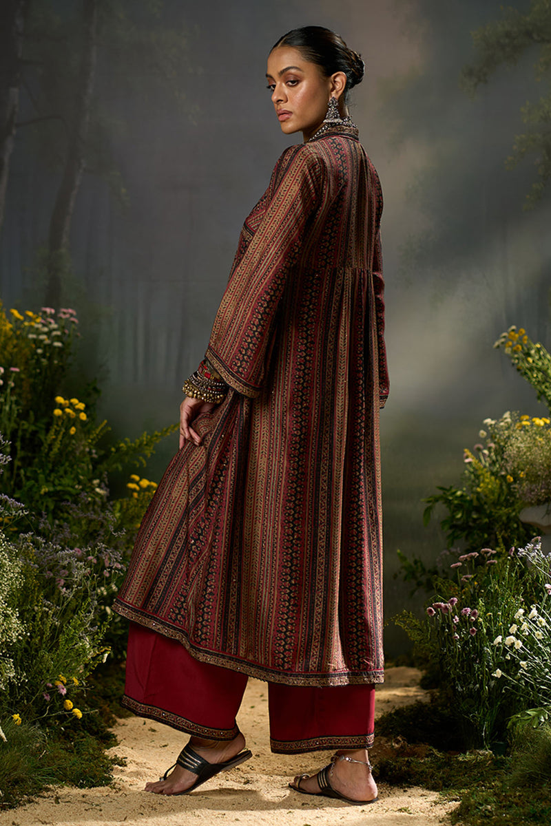 Deep Maroon and Black Silk Traditional Co-ord Set