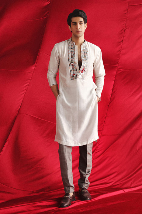 Silver Grey Kurta With Mirrorwork