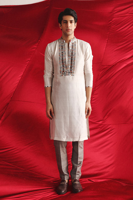 Silver Grey Kurta With Mirrorwork