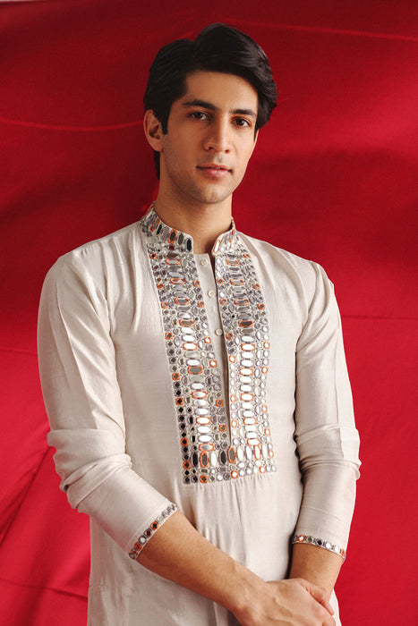 Silver Grey Kurta With Mirrorwork