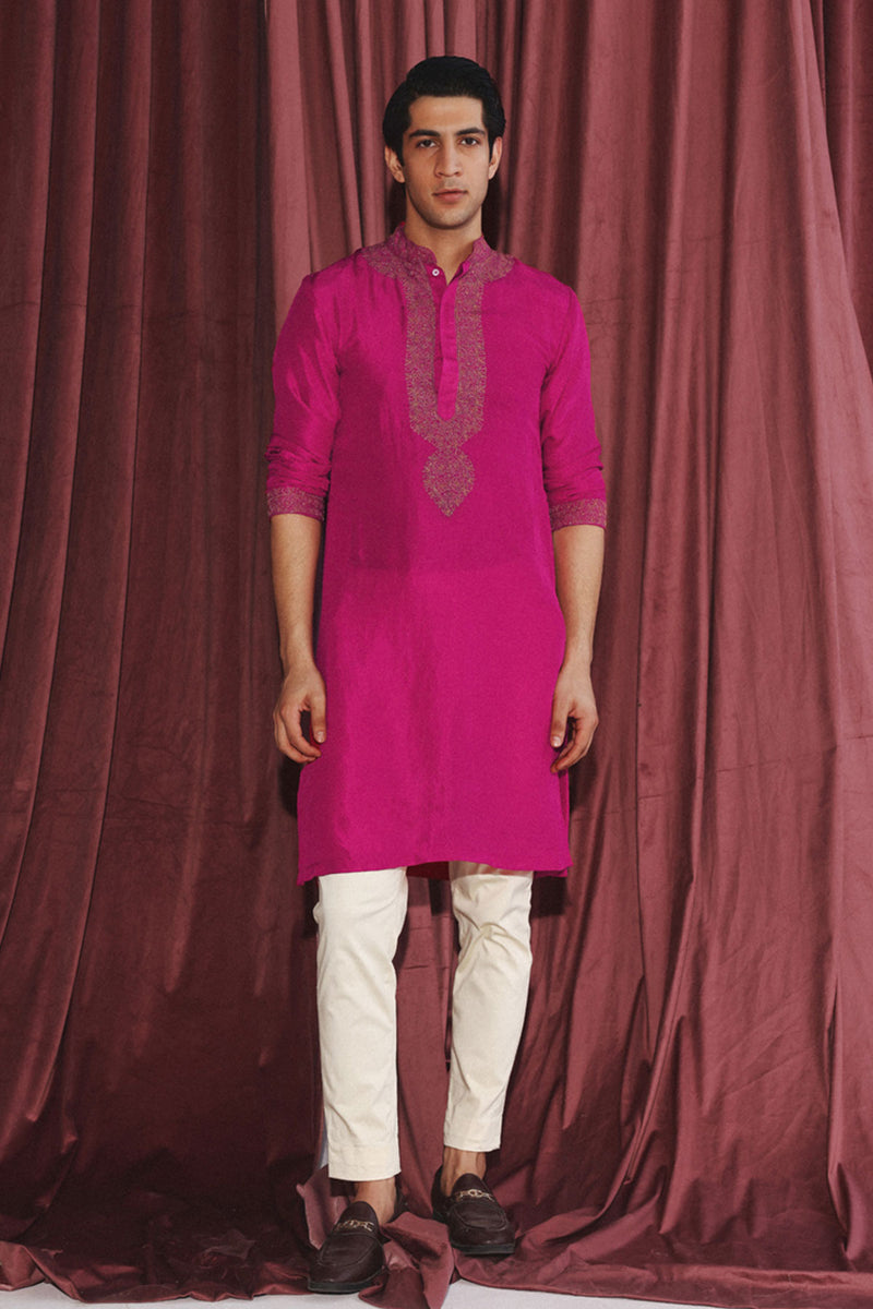 Fuschia Kurta With Marodiwork