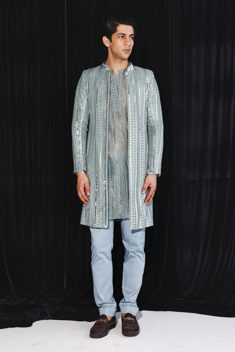 Powder Blue Banarasi Tissue Kurta