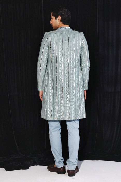 Powder Blue Banarasi Tissue Kurta
