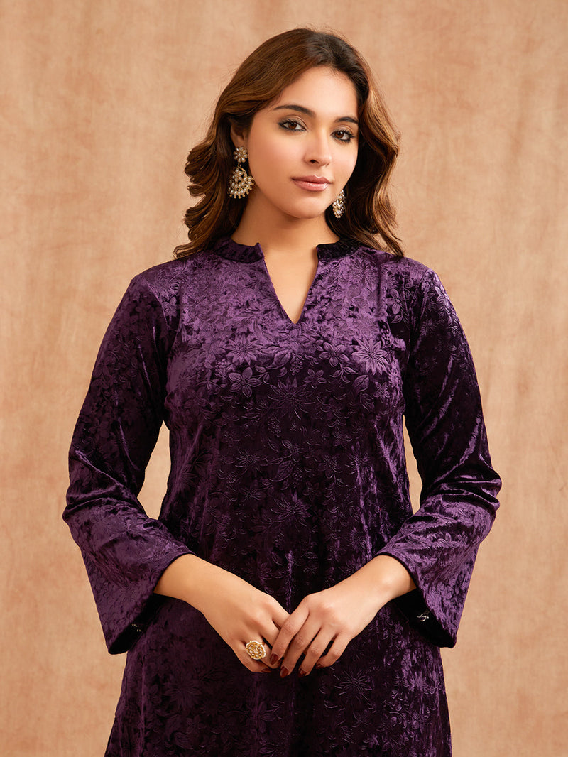 PURPLE EMBOSSED VELVET CO-ORD SET
