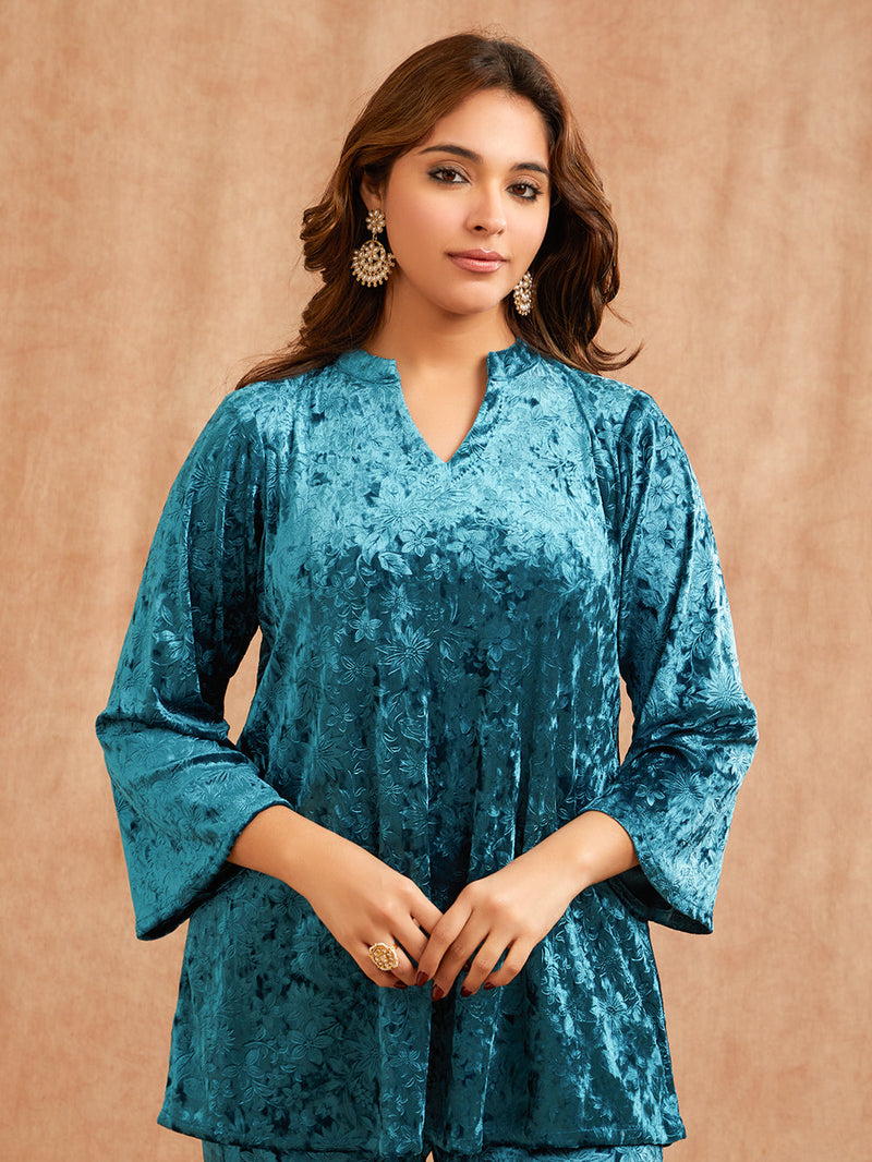 BLUE EMBOSSED VELVET CO-ORD SET