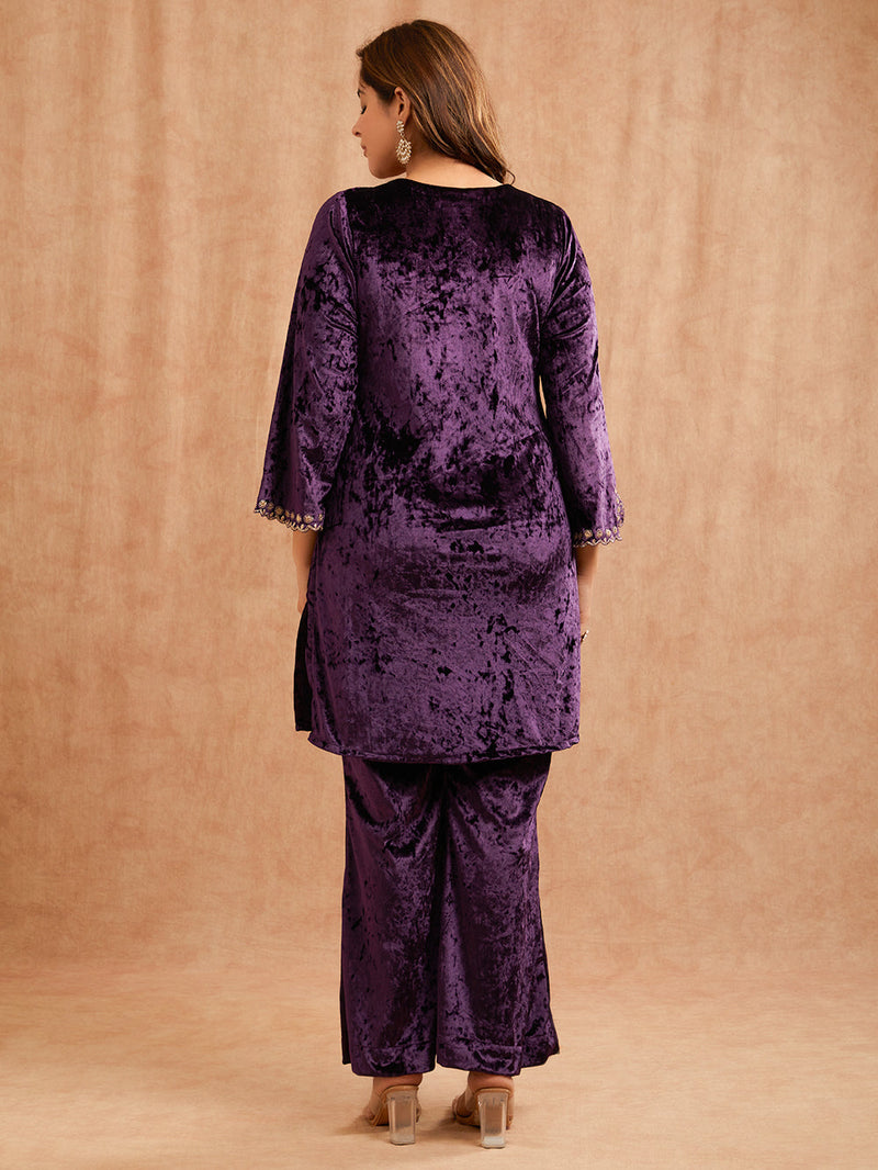 PURPLE VELVET PITA EMBROIDERED CO-ORD SET