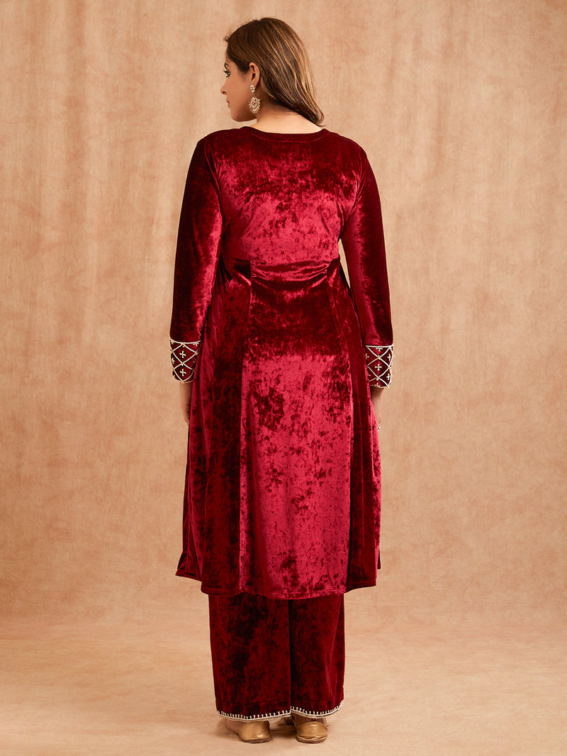 MAROON VELVET ANARKALI KURTA SET