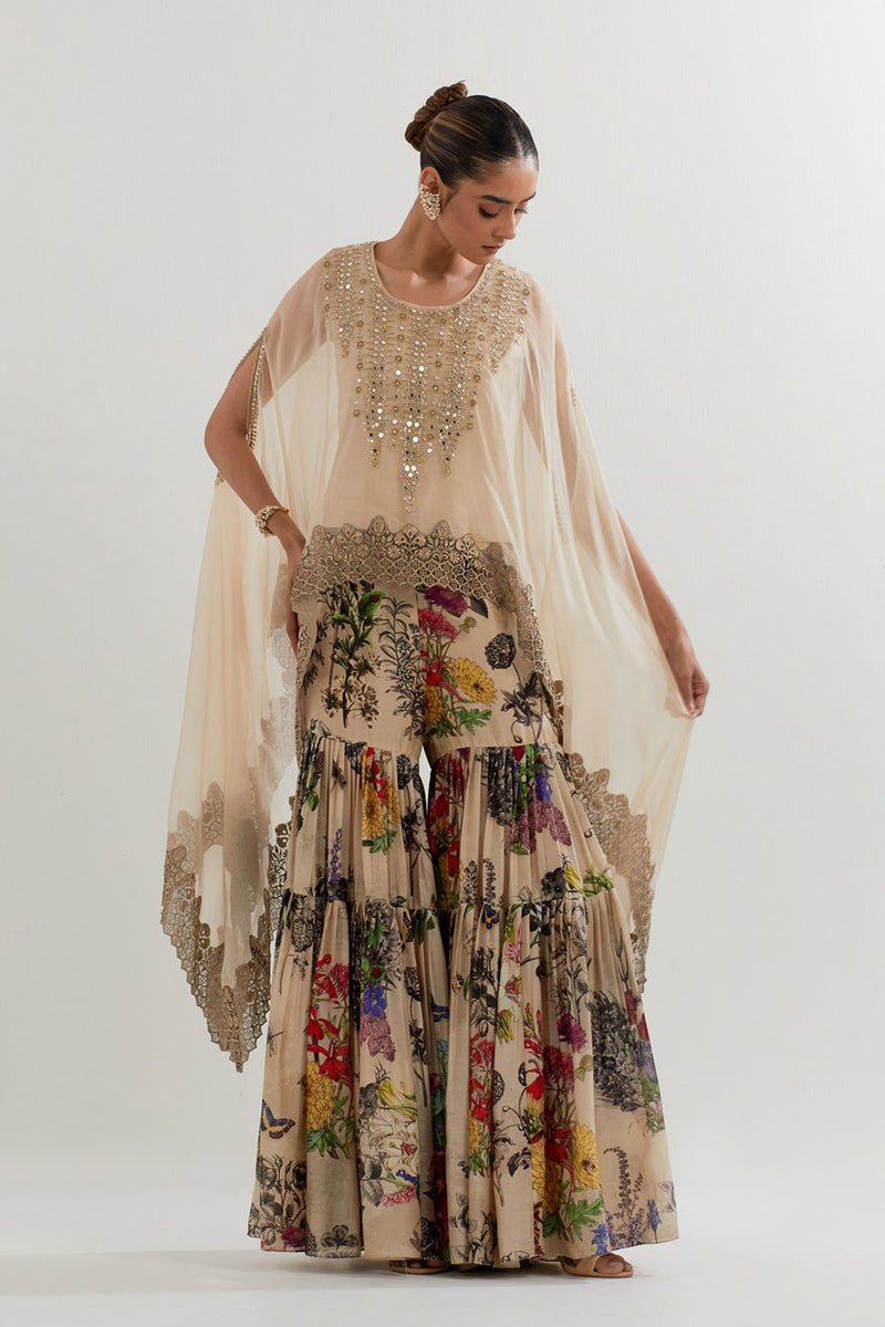 BOTANICAL PRINTED SHARARA  WITH DUPATTA CAPE