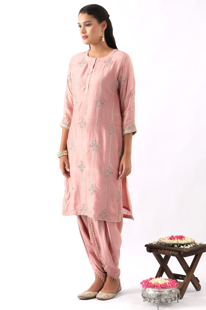 Orange Embroidered Kurta & Dhoti Set