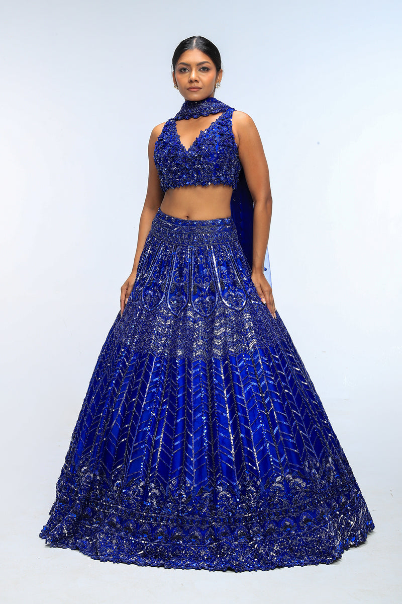 Blue horizon  crystal Lehenga