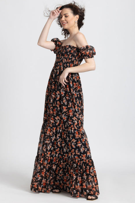 Black Blossom Maxi Dress
