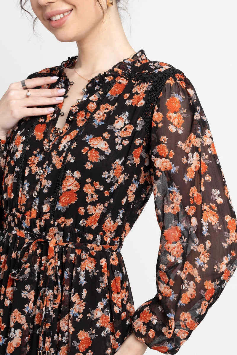 Black Blossom Midi Dress