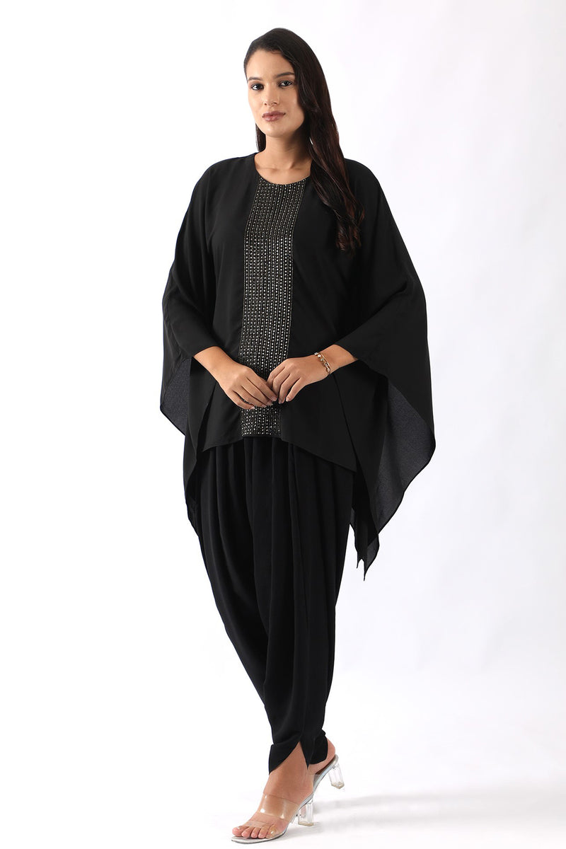 Black embroidered kaftan with dhoti