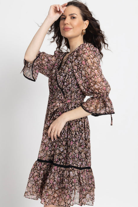 Cocoa Blossom Surplice Mini Dress