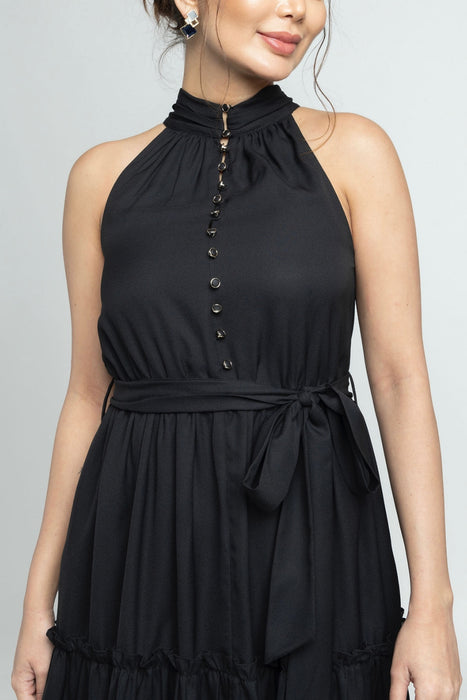 Midnight black Halterneck Midi Dress