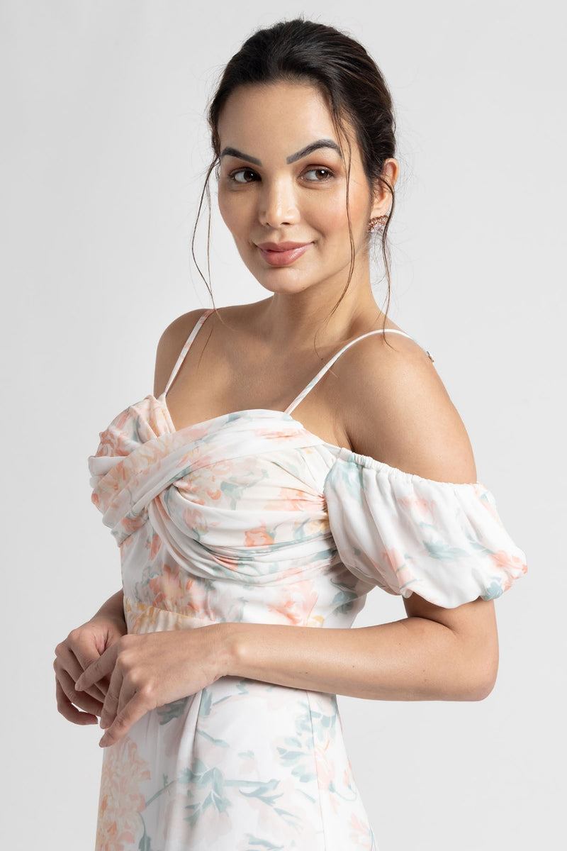 Exquisite Ivory Off-Shoulder Midi Dress