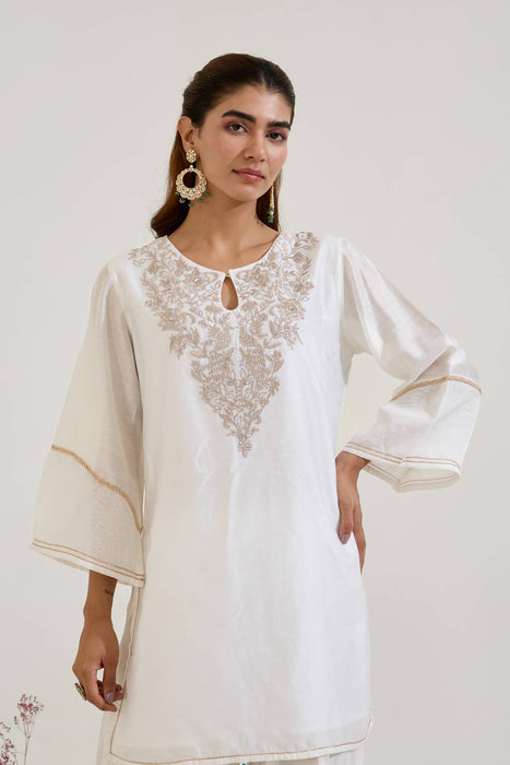 Rosy White Zari Kurta with Farsi Salwar - Set of 2