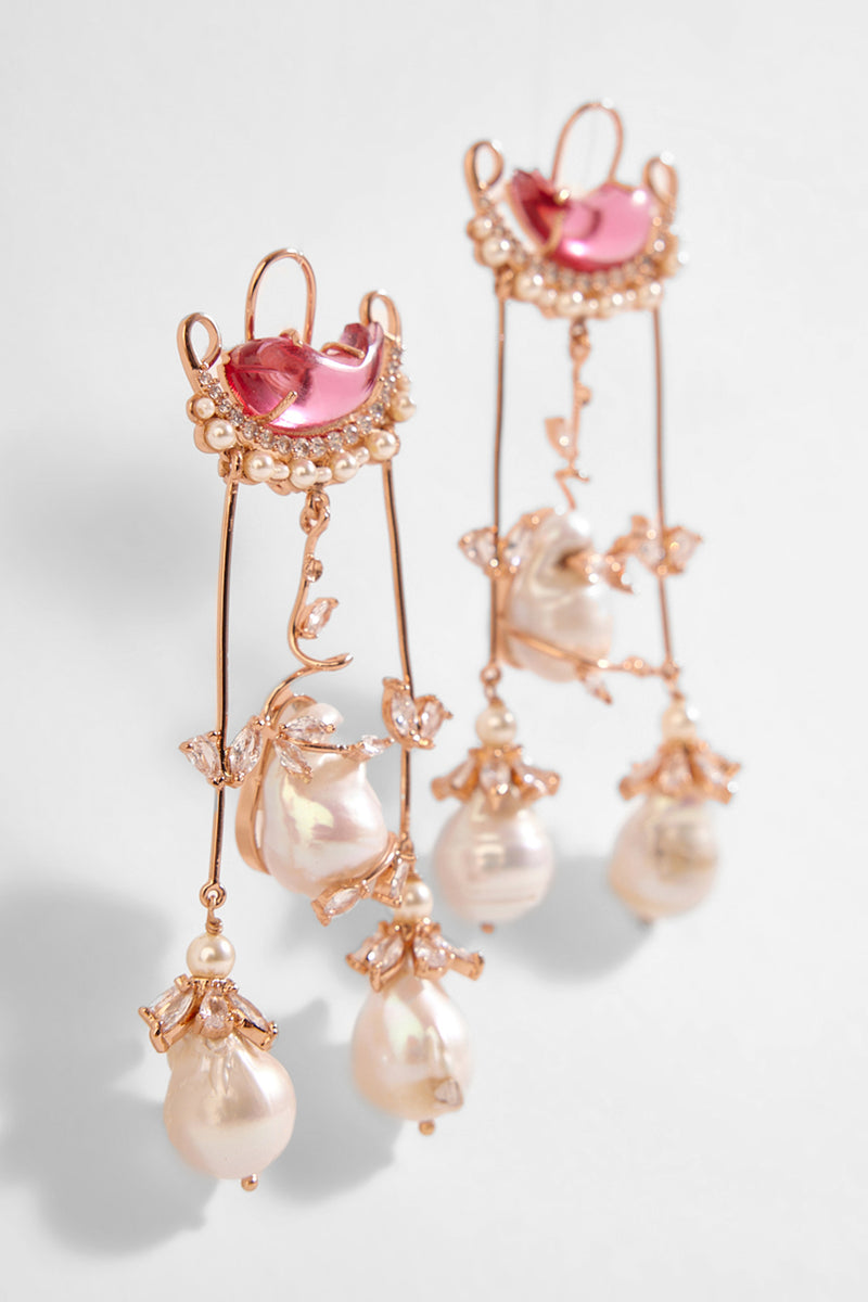 LE CLEO DEWDROP EARRINGS IN VINTAGE ROSE