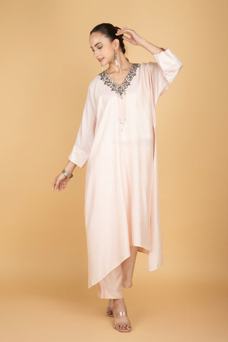 Ivory Hand Embroidered Kaftaan Kurta W/Pants