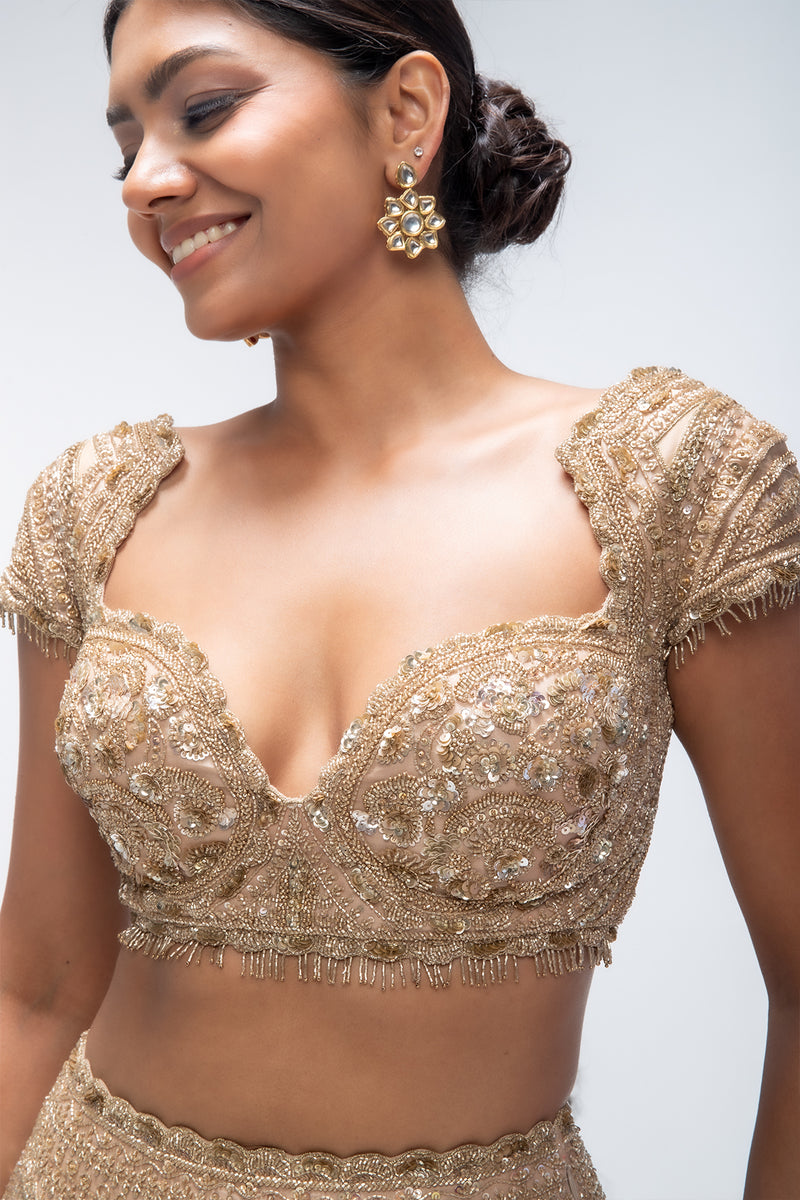 Golden Mirage Crest lehenga