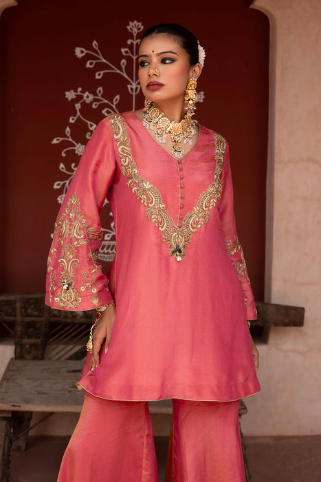 Gulabi Raag Hand-Embroidered Gharara Set