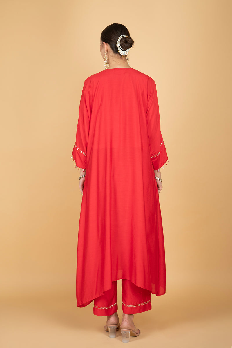 Red Embroidered Kaftaan  Kurta With Pants