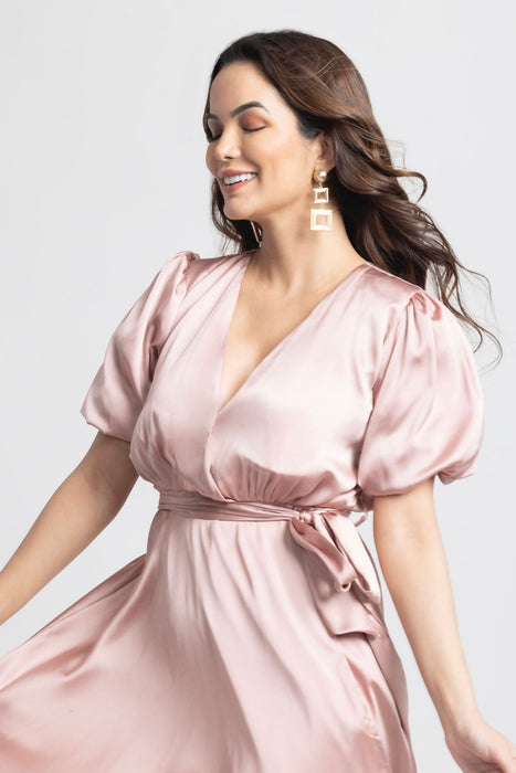 Rose Gold Surplice Midi Dress