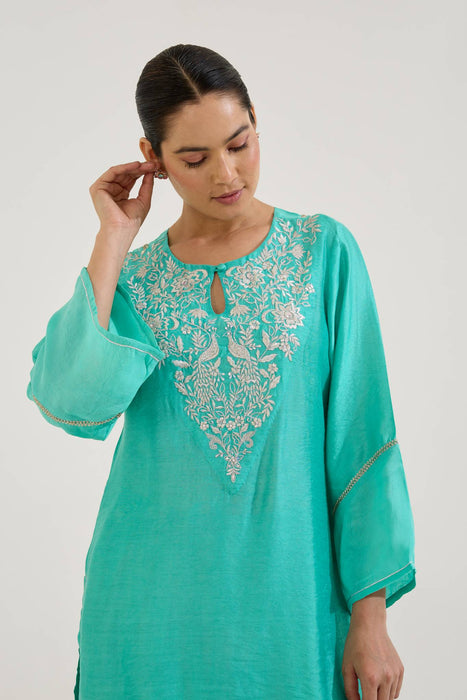 Aqua Green Zari Kurta with Farsi Salwar - Set of 2